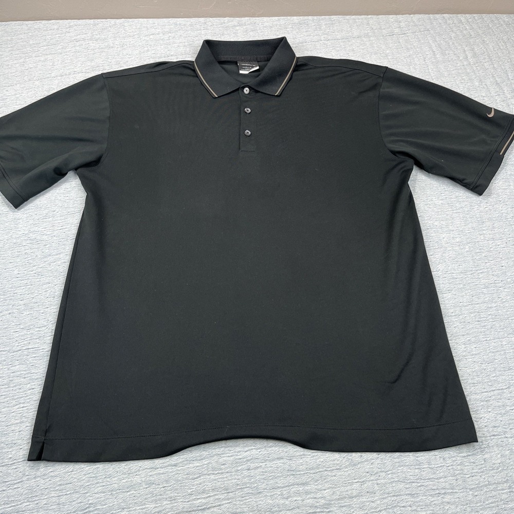 Nike Golf Performance Dri-Fit Polo‎ Black Tan Swoosh Men's Large Business Casual